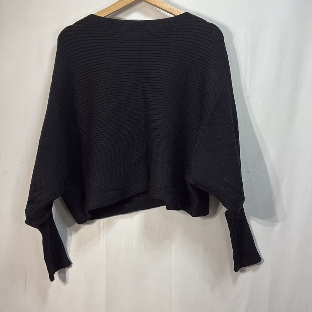 🤡 nwot black boatneck, horizontal, ribbed cocoon sweater: - Picture 2 of 3